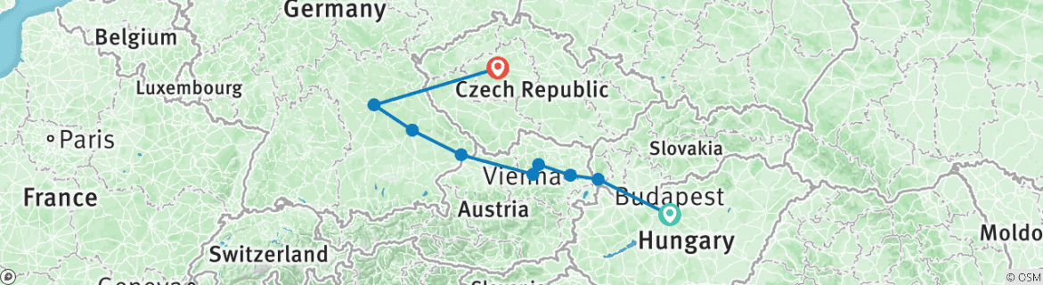 Image of a map showing the route of the tour