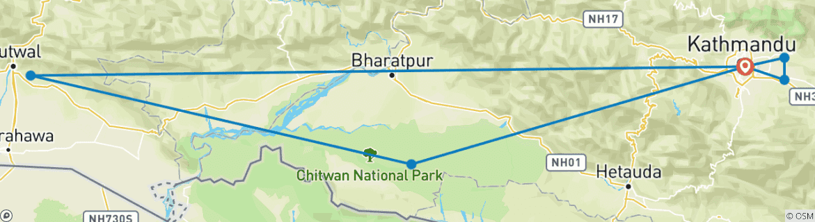 Image of a map showing the route of the tour
