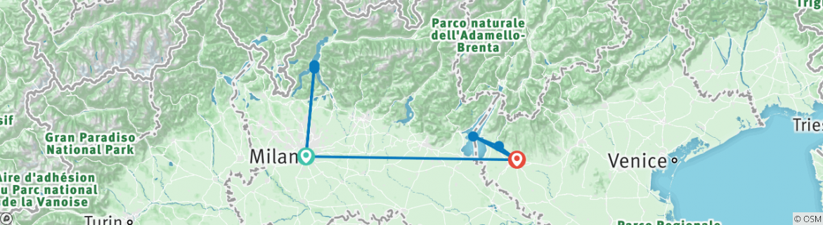 Image of a map showing the route of the tour