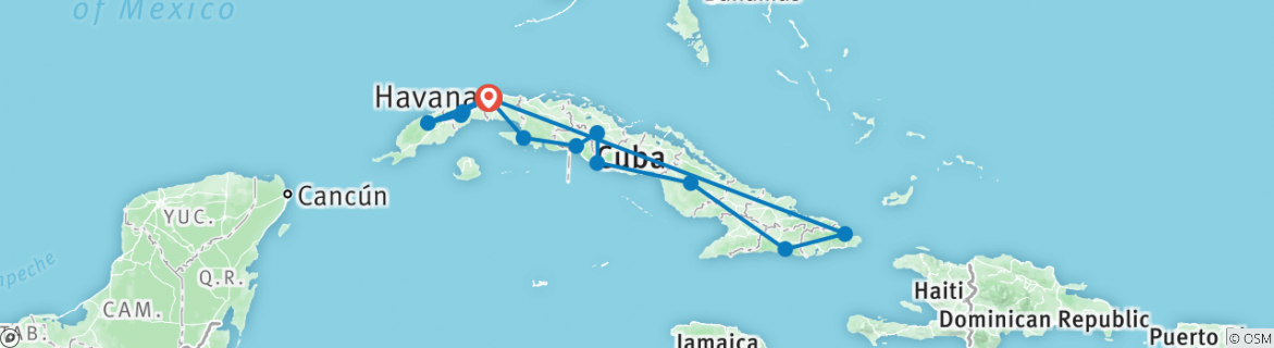 Image of a map showing the route of the tour