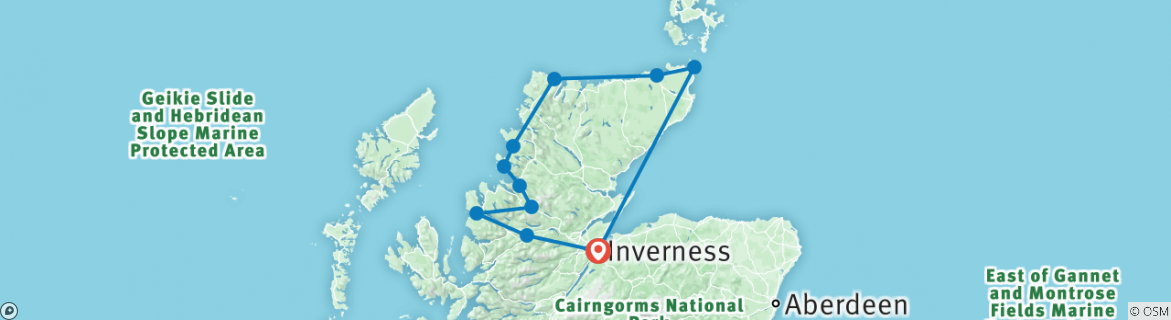 Image of a map showing the route of the tour