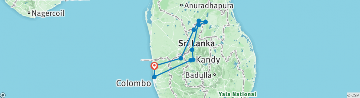 Image of a map showing the route of the tour