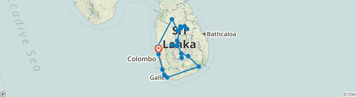 Image of a map showing the route of the tour