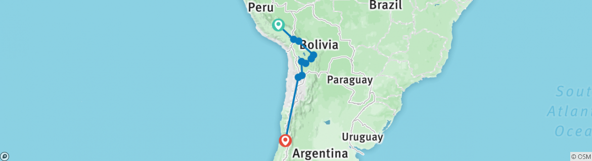 Image of a map showing the route of the tour