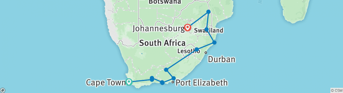 Image of a map showing the route of the tour