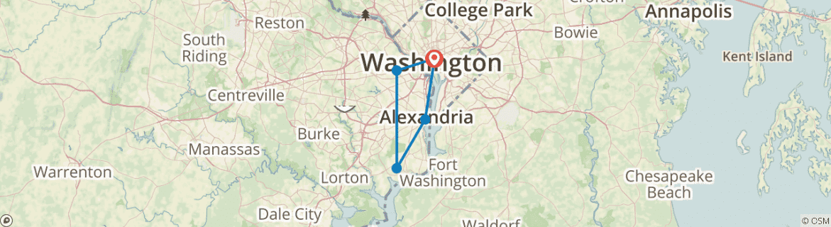 Image of a map showing the route of the tour