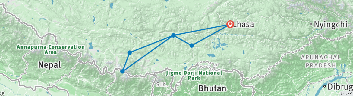 Image of a map showing the route of the tour