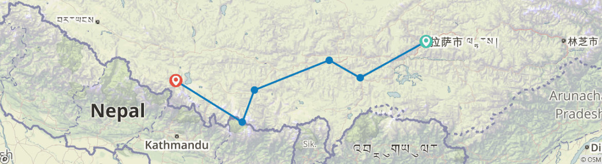 Image of a map showing the route of the tour