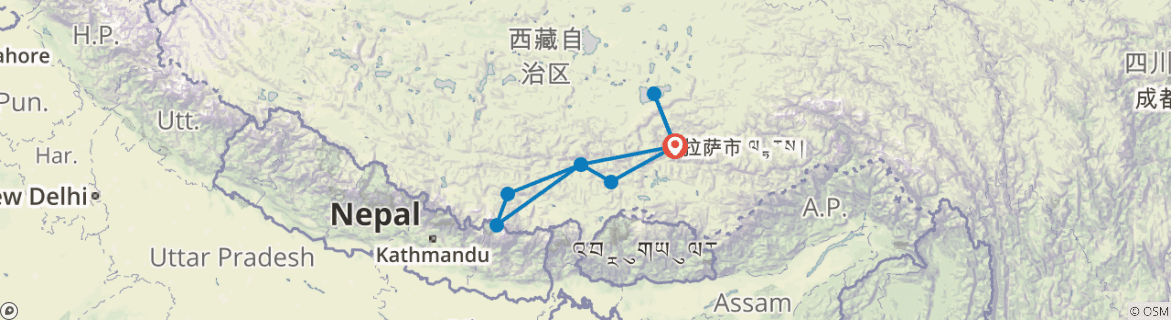 Image of a map showing the route of the tour