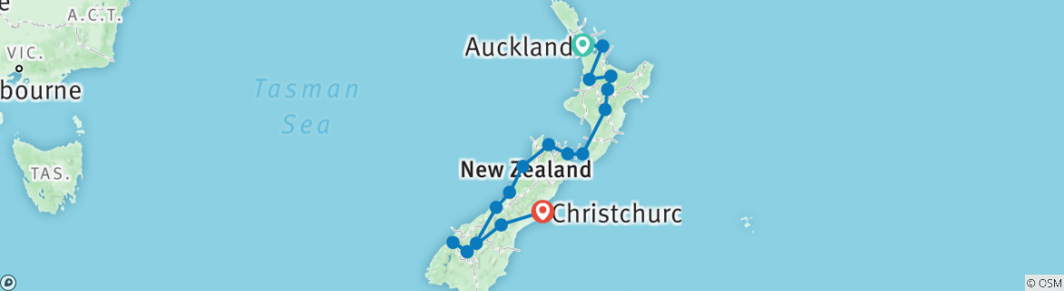 Image of a map showing the route of the tour