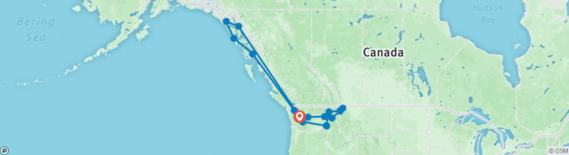 Image of a map showing the route of the tour