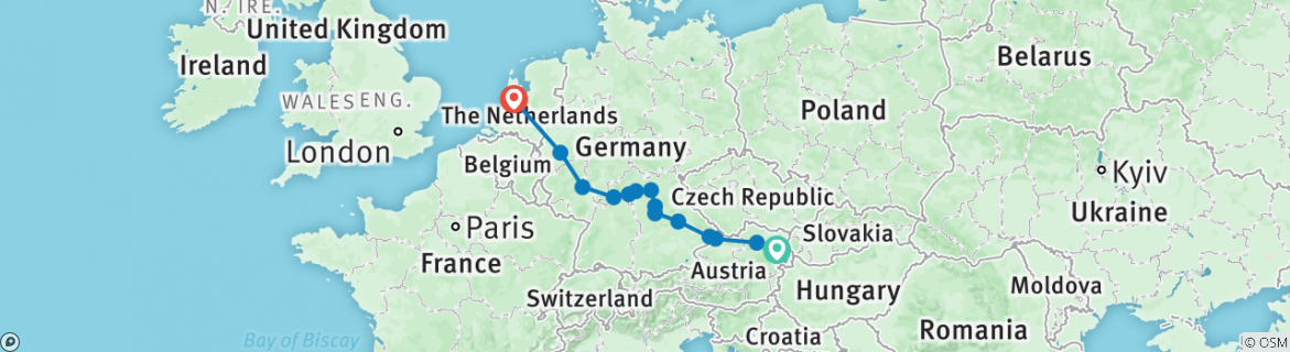 Image of a map showing the route of the tour
