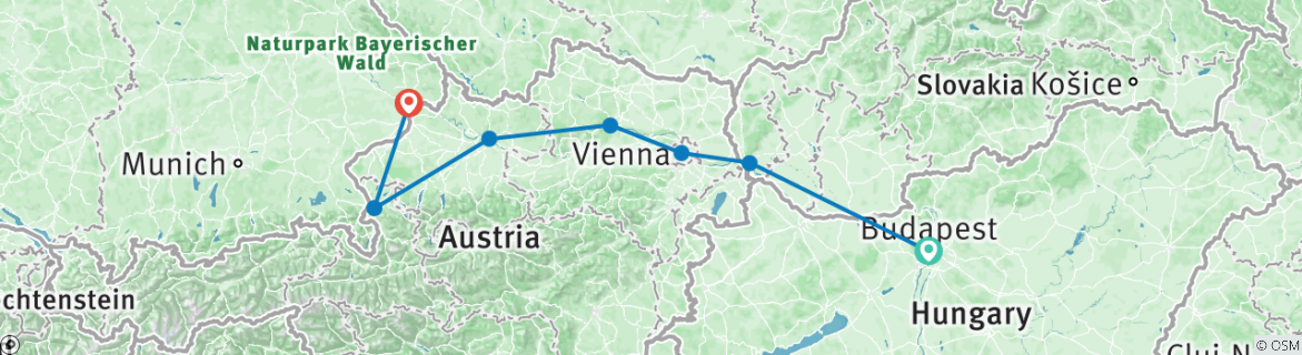 Image of a map showing the route of the tour