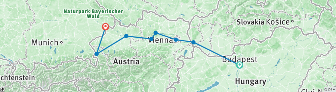 Image of a map showing the route of the tour