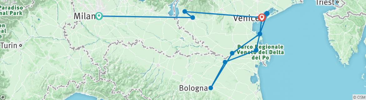 Image of a map showing the route of the tour