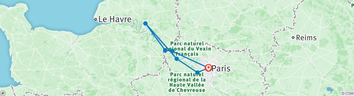 Image of a map showing the route of the tour