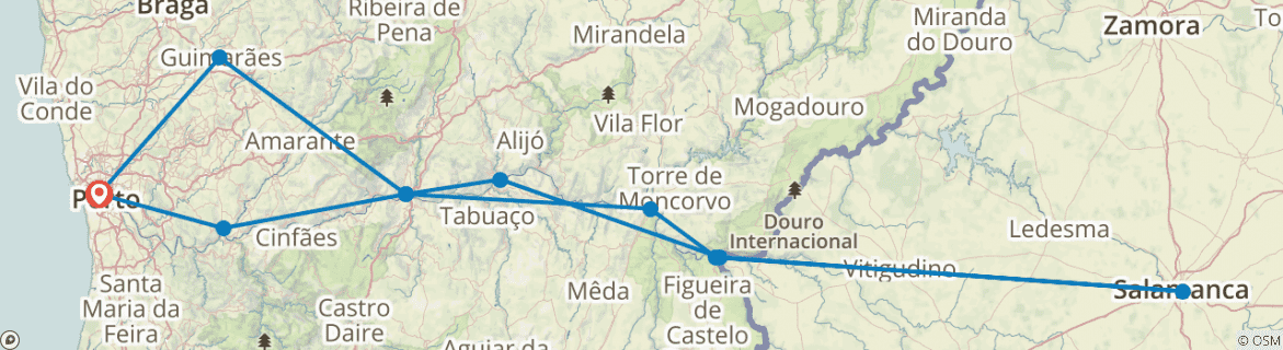 Image of a map showing the route of the tour
