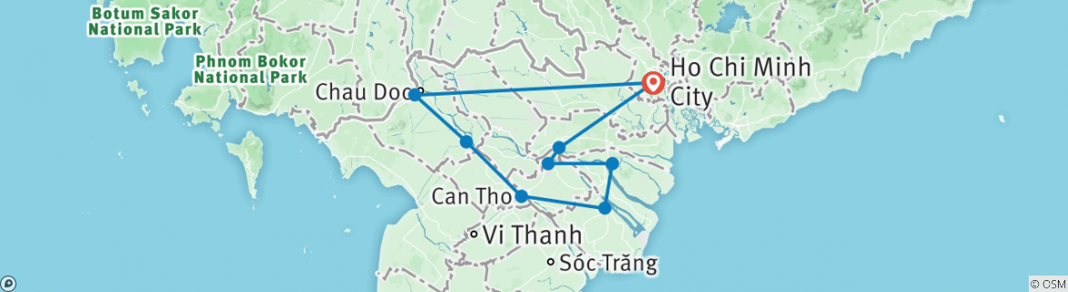 Image of a map showing the route of the tour