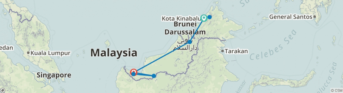 Image of a map showing the route of the tour