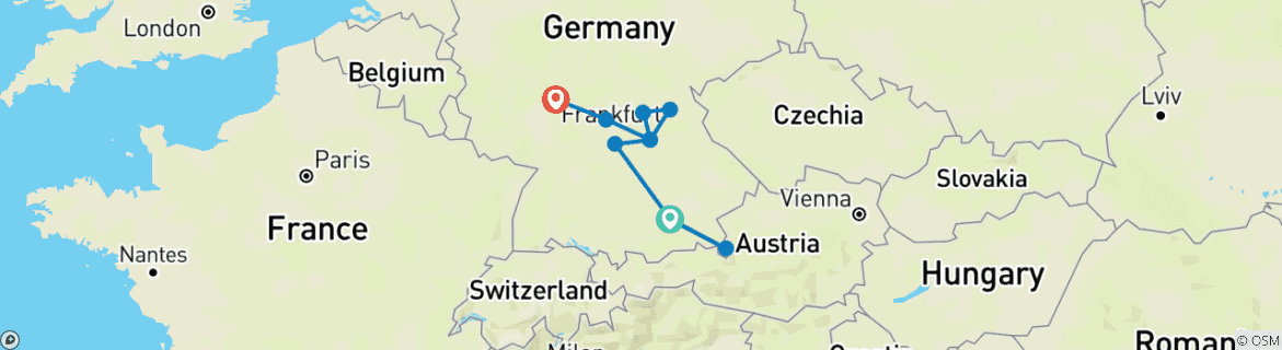 Image of a map showing the route of the tour