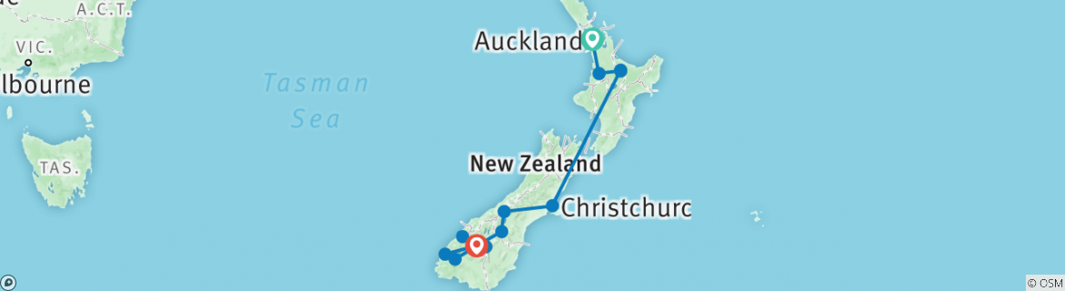 Image of a map showing the route of the tour