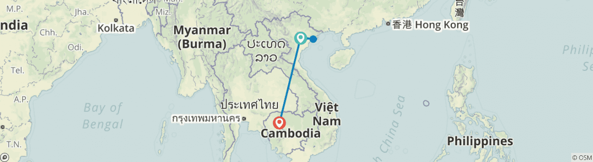 Image of a map showing the route of the tour