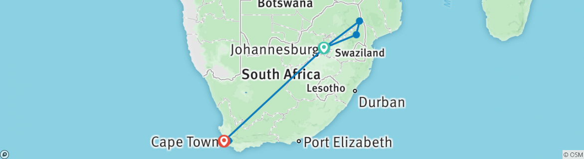 Image of a map showing the route of the tour
