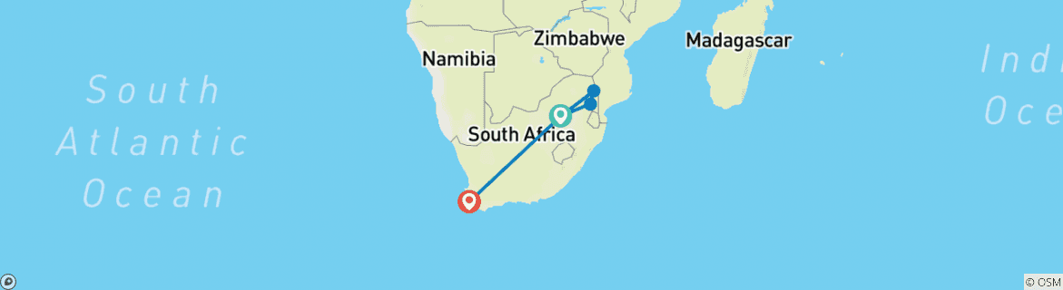Image of a map showing the route of the tour