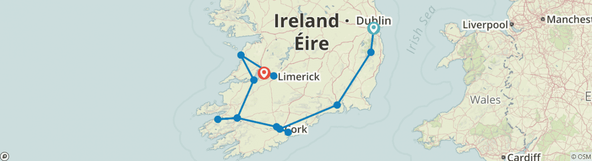 Image of a map showing the route of the tour