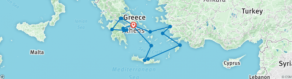 Image of a map showing the route of the tour