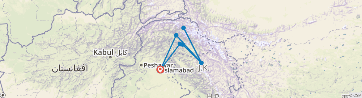 Image of a map showing the route of the tour