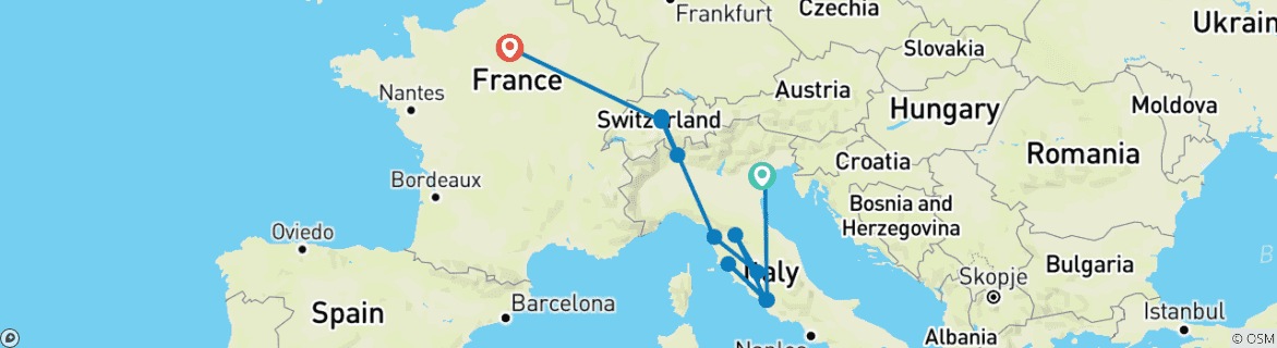 Image d'une carte montrant l'itinéraire du circuit