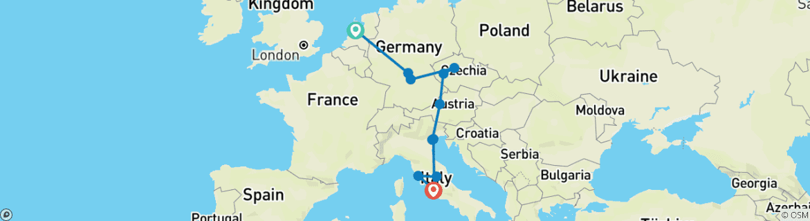 Image of a map showing the route of the tour