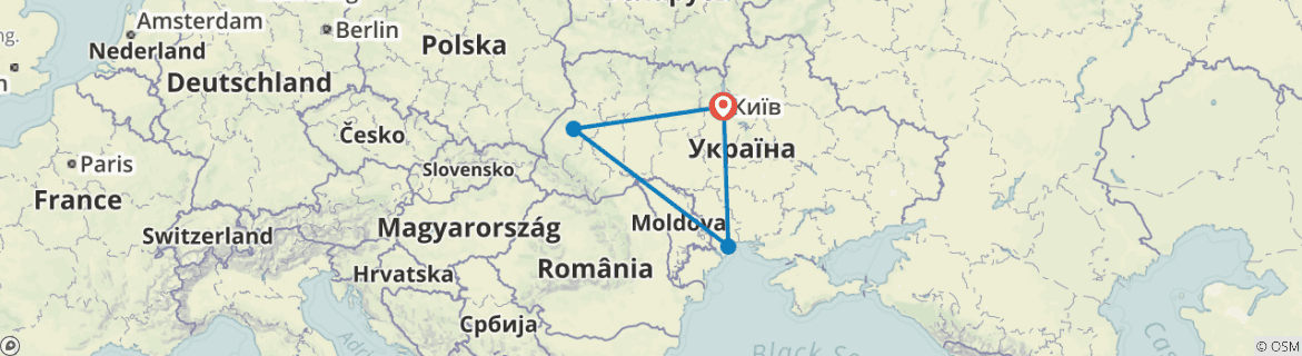 Image of a map showing the route of the tour
