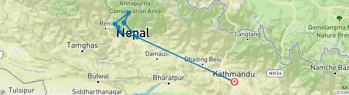 Image of a map showing the route of the tour