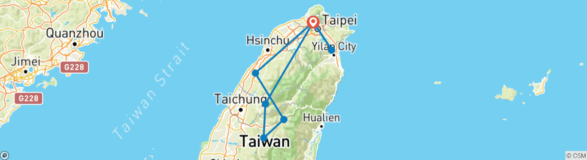 Image d'une carte montrant l'itinéraire du circuit