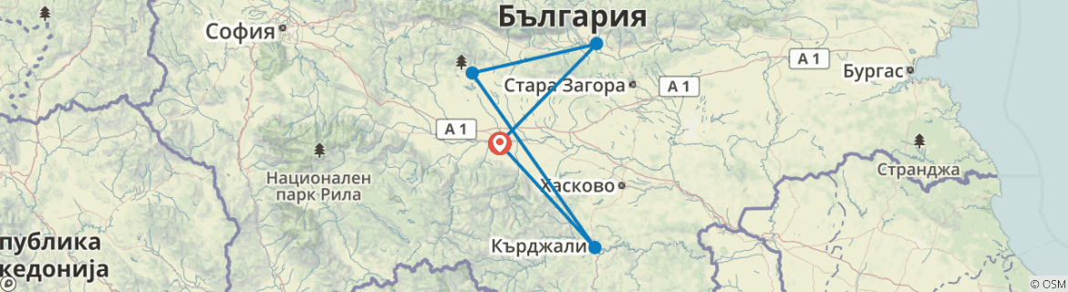 Image of a map showing the route of the tour