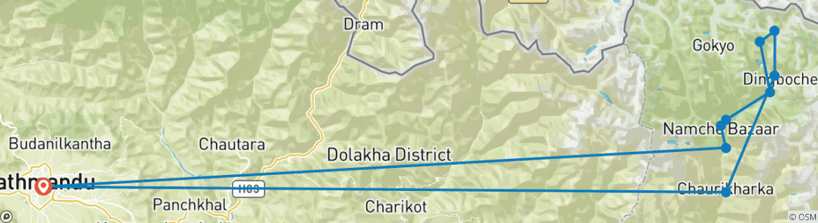 Image of a map showing the route of the tour