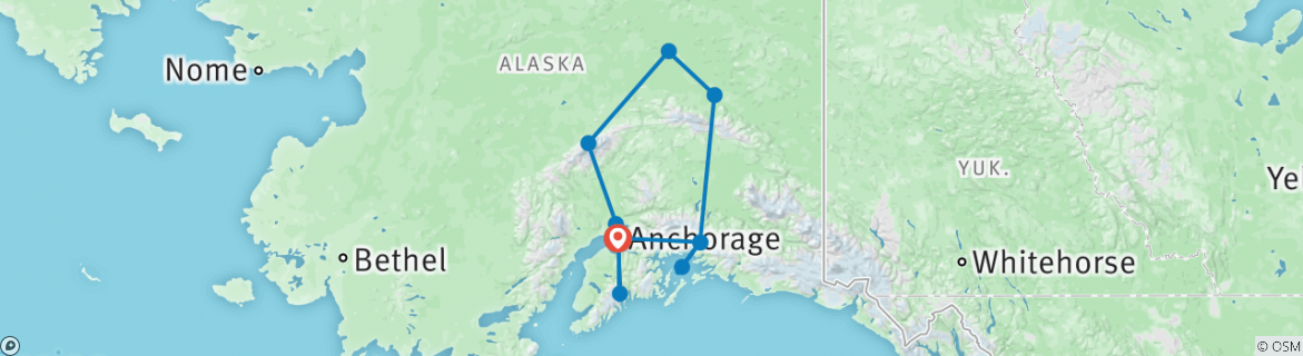 Image of a map showing the route of the tour