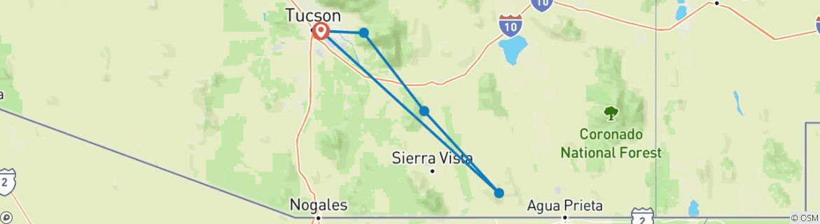 Image d'une carte montrant l'itinéraire du circuit