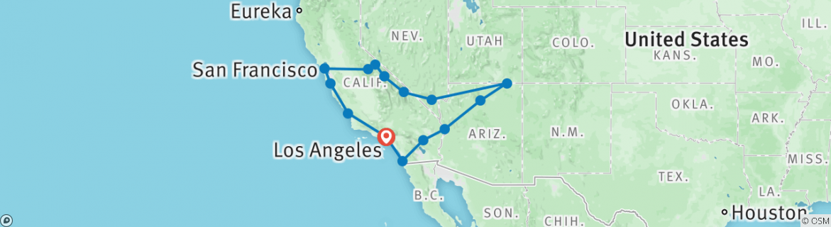 Image of a map showing the route of the tour