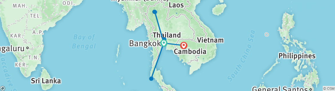 Image of a map showing the route of the tour