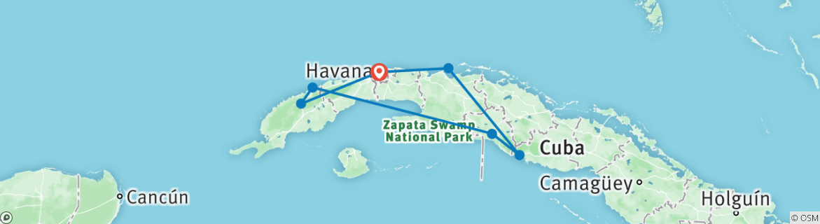 Image of a map showing the route of the tour