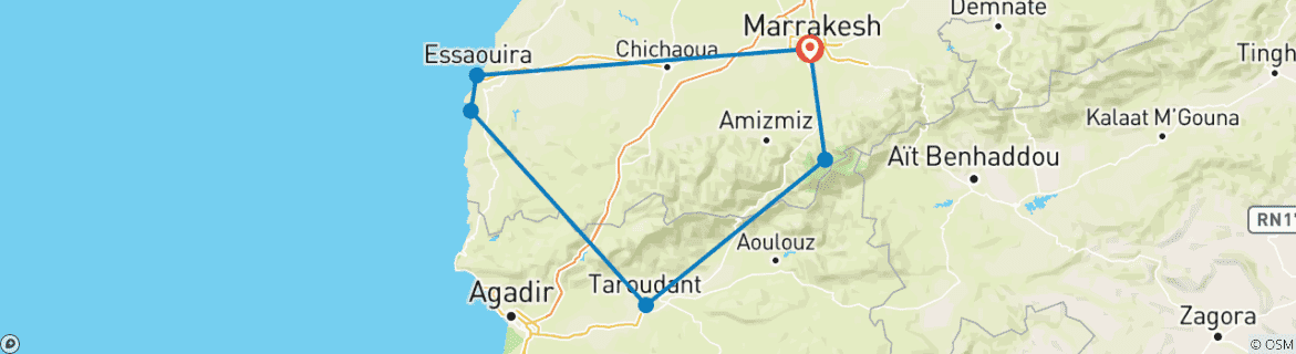 Karte mit der Reiseroute