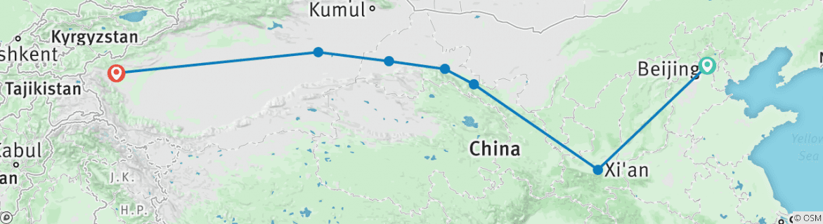 Image of a map showing the route of the tour