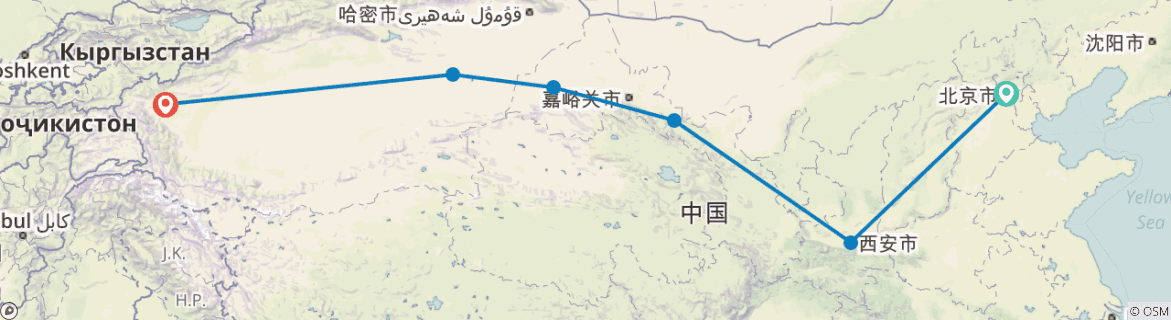 Image of a map showing the route of the tour