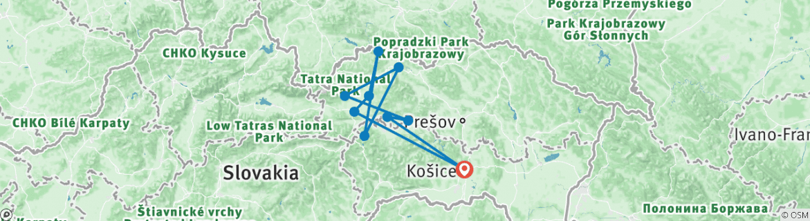 Image of a map showing the route of the tour