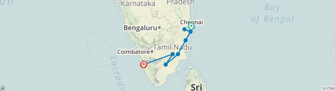 Image of a map showing the route of the tour