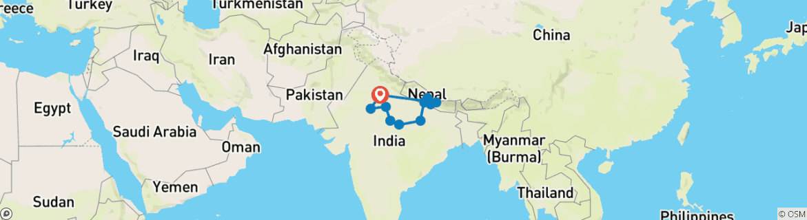 Image of a map showing the route of the tour