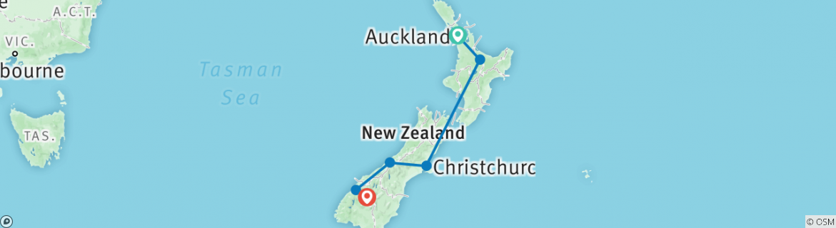 Image of a map showing the route of the tour